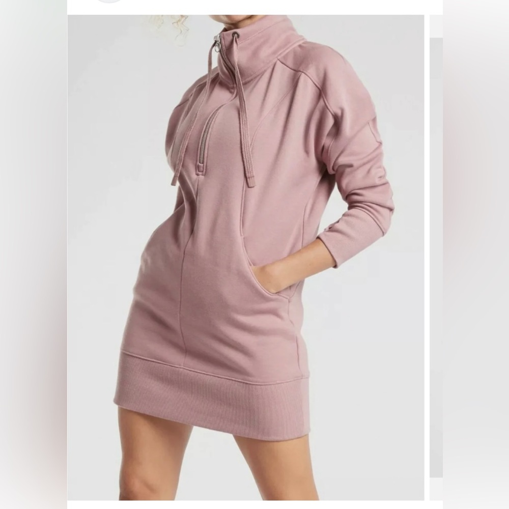 ATHLETA Cozy Karma 1/4 zip dress, Dusty Pink, Large
